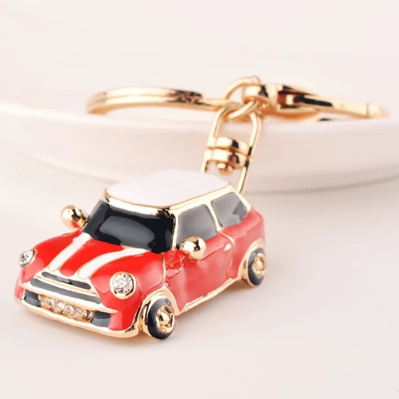 Accessories - Retro Red and White Mini Cooper Car Keychain Charm
